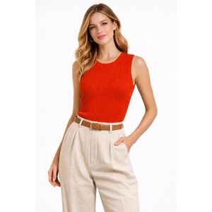 VTG Italian Women's Stretch Ribbed Knit Shell Tank Top Sleeveless Career